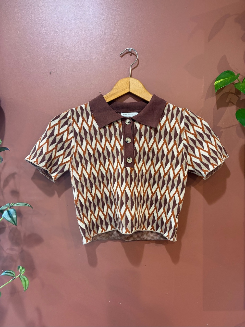 Miss Love Retro Short Sleeve Knit Polo Crop Top